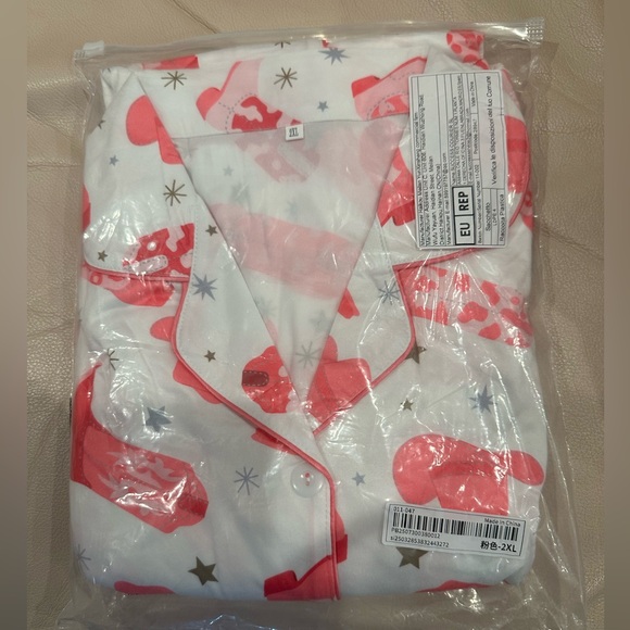 NWT Amazon 2XL Pajama Set 2pcs Pink & White Short Sleeve Shirt w/matching Shorts - Picture 2 of 4